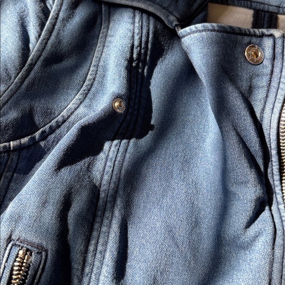BLANK NYC Denim Moto Jacket Small Blue Zip Front Fitted Biker Style Jean Jacket - Picture 10 of 16